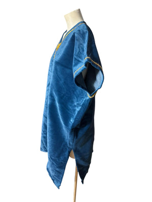 Vintage blue & gold 70's vest cape shawl xl