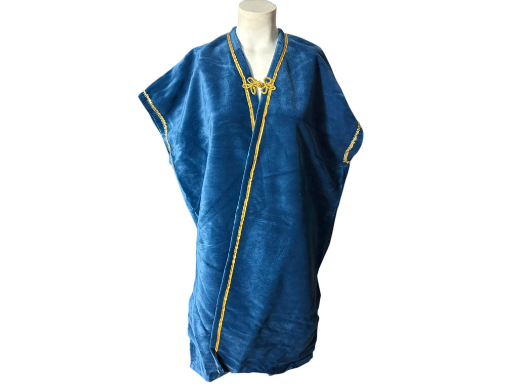 Vintage blue & gold 70's vest cape shawl xl