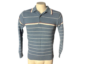 Vintage 70's men's collared striped sweater M Royal Knight