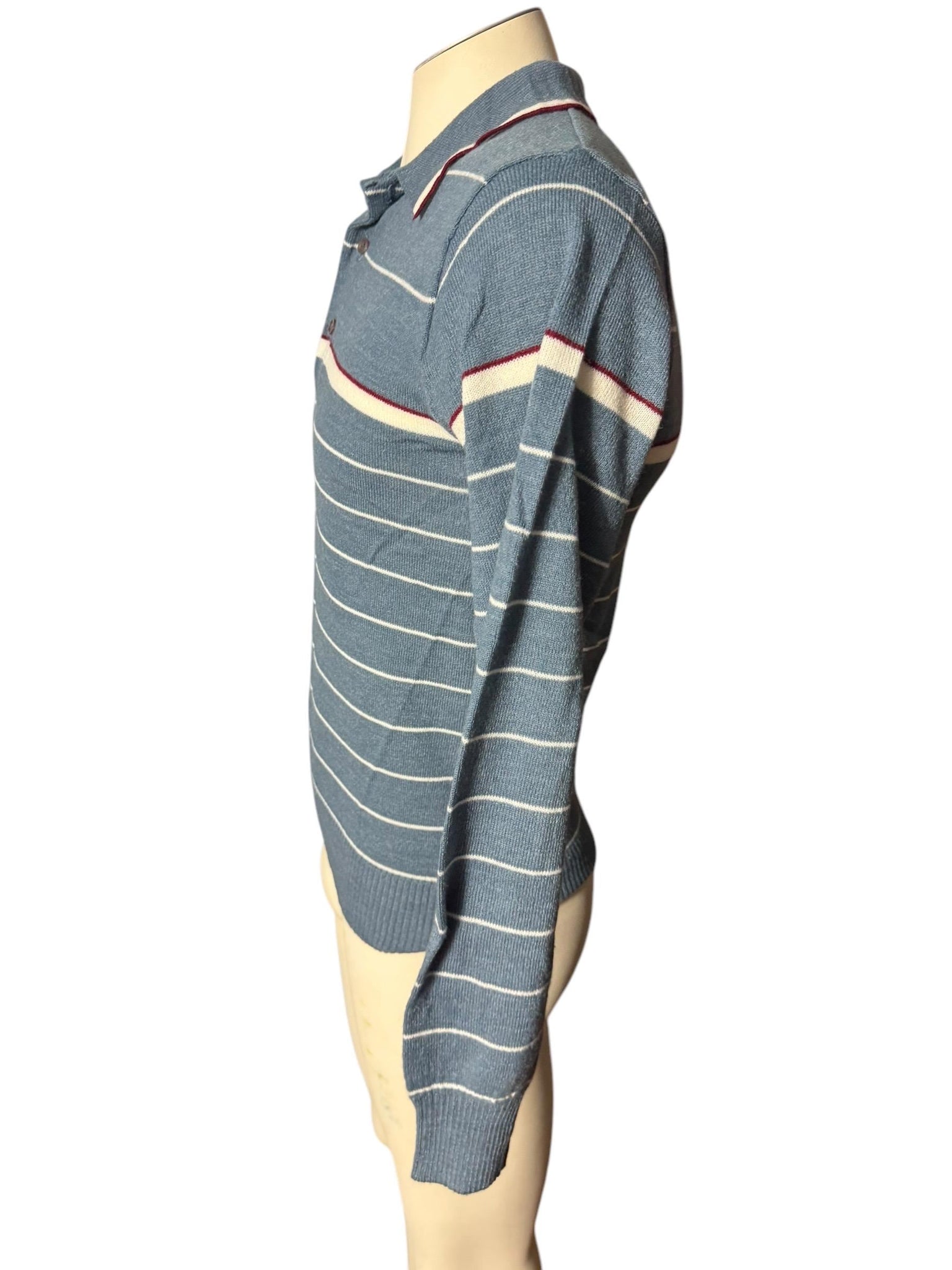 Vintage 70's men's collared striped sweater M Royal Knight
