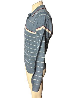 Vintage 70's men's collared striped sweater M Royal Knight