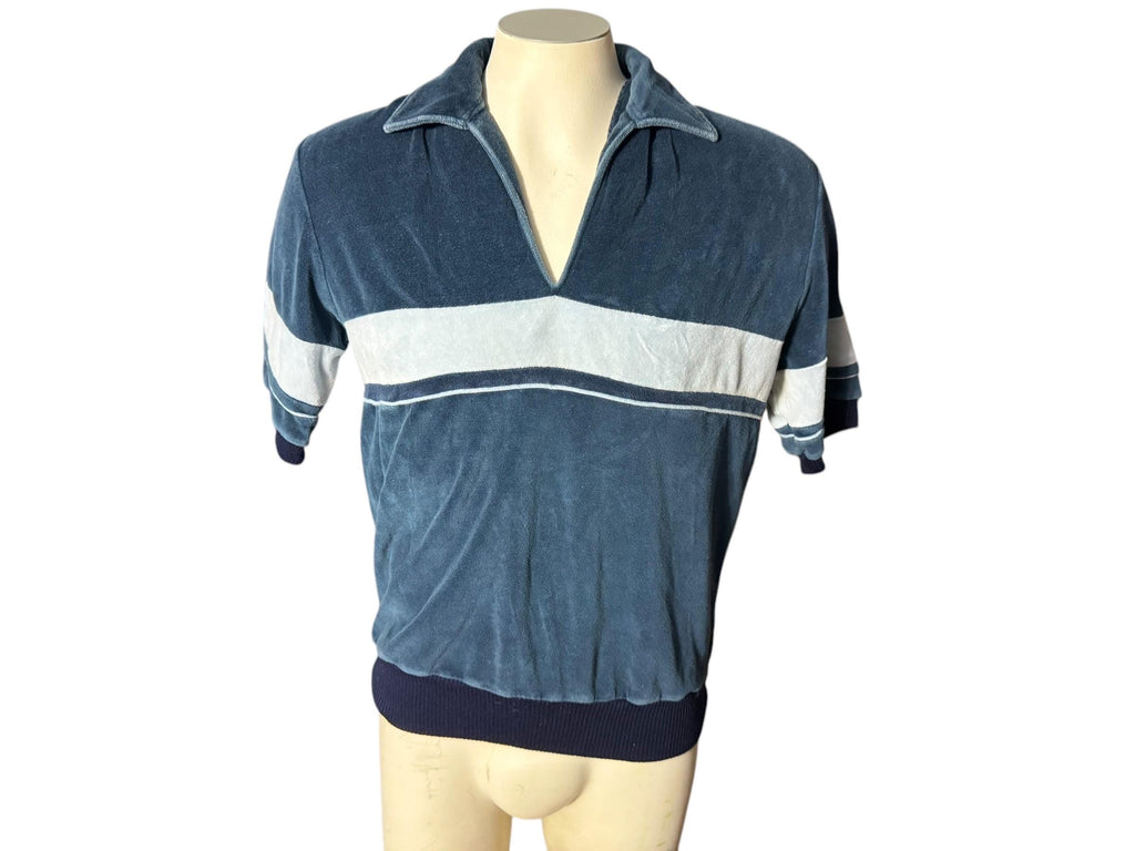 Vintage 70’s blue & tan terry cloth pullover L Gap
