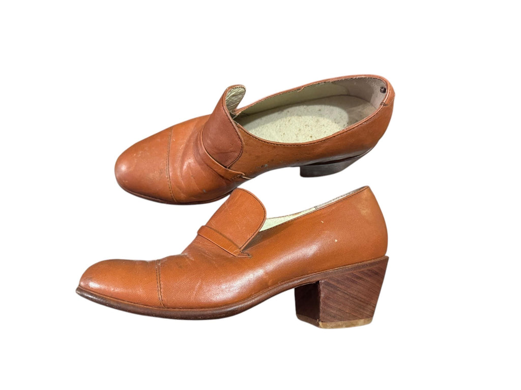 Vintage 70's men's brown heel loafer shoes 6
