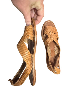 Vintage leather stamped Huarache sandals 4.5 W-- 6