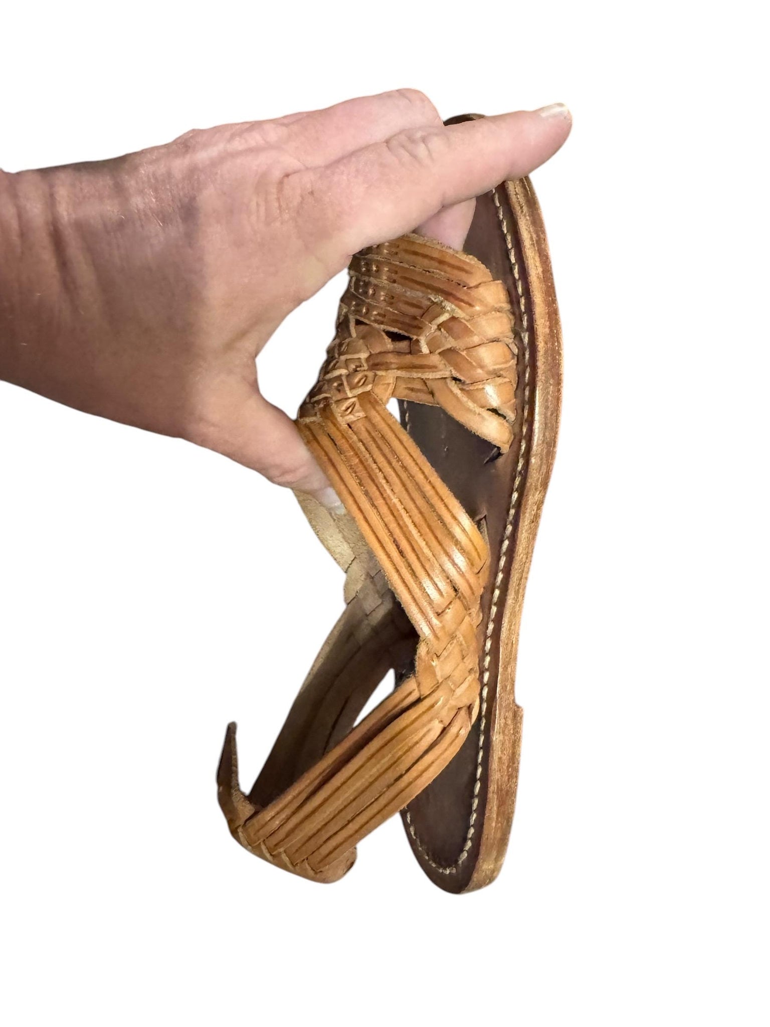 Vintage leather stamped Huarache sandals 4.5 W-- 6