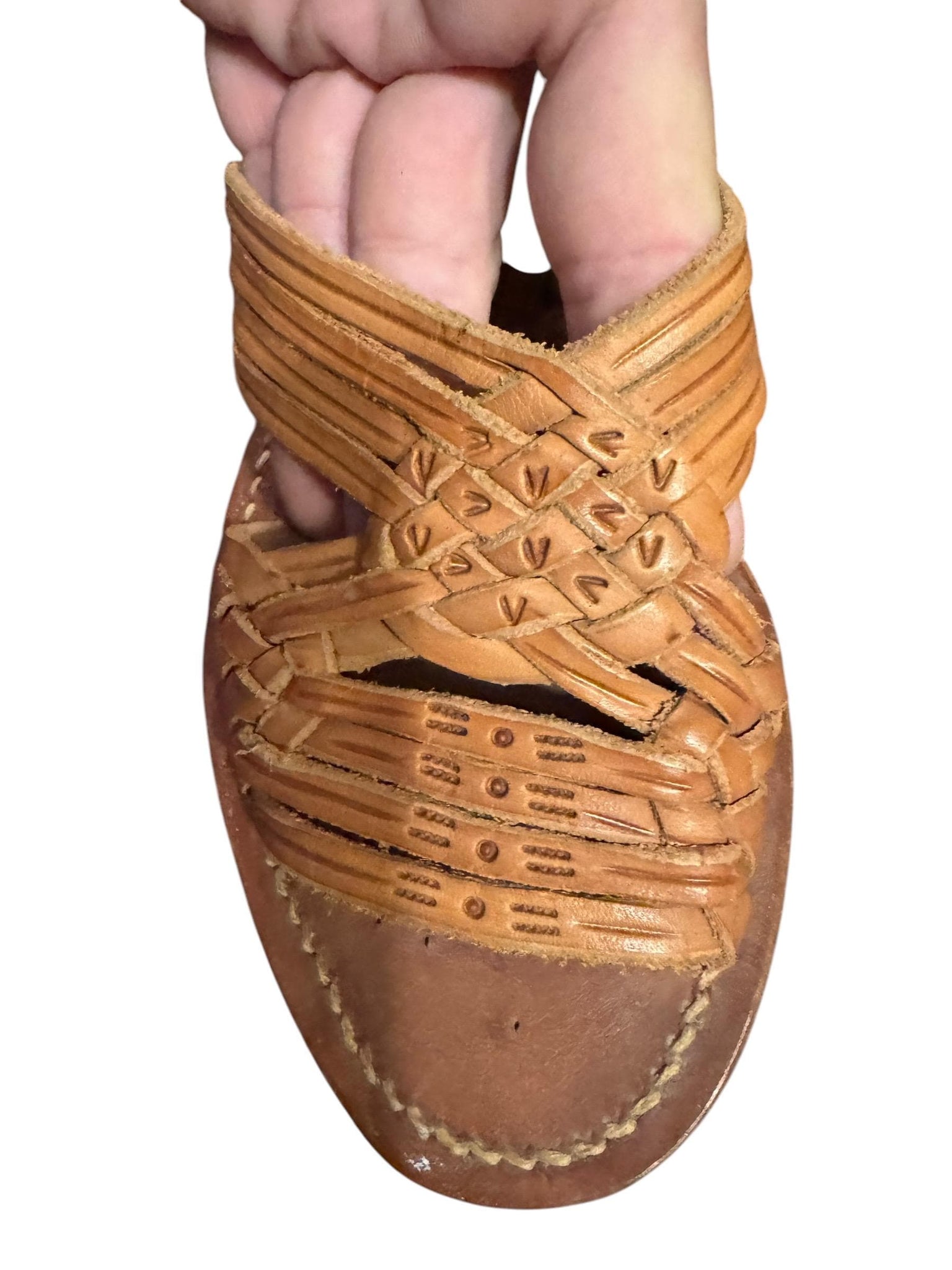 Vintage leather stamped Huarache sandals 4.5 W-- 6