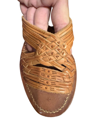 Vintage leather stamped Huarache sandals 4.5 W-- 6