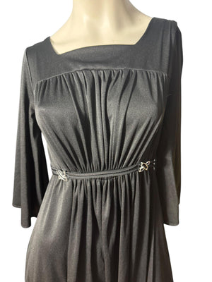 Vintage 70’s black midi bell sleeve dress M