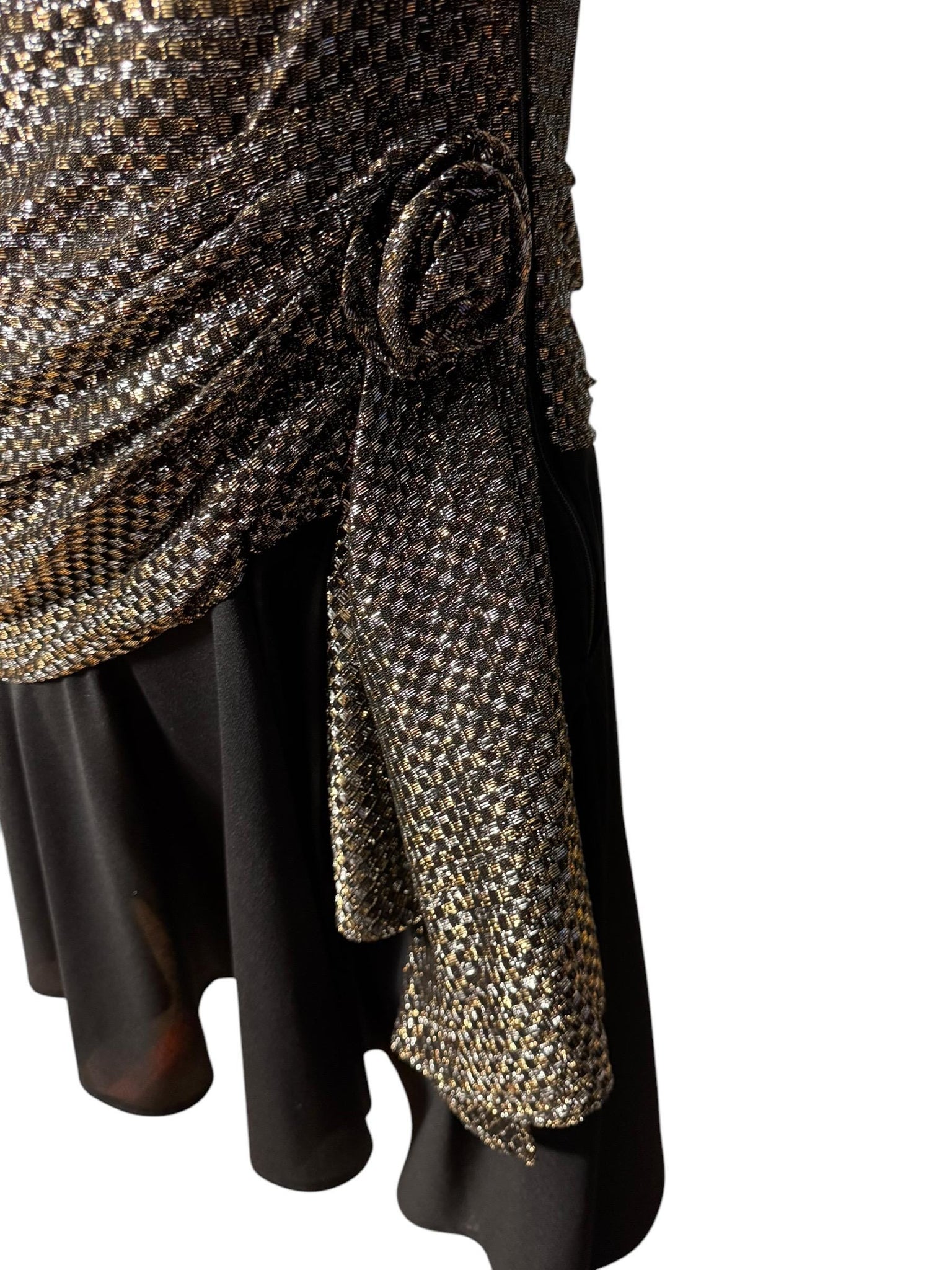 Vintage 70’s black & gold midi dress T F M