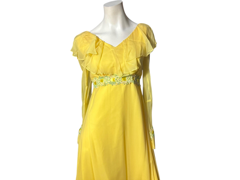 Vintage 60's Yellow Chiffon formal bridal Dress S