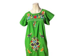 Vintage green mexican embroidered dress XS S