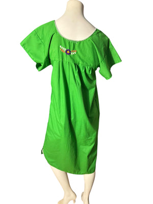 Vintage green mexican embroidered dress XS S
