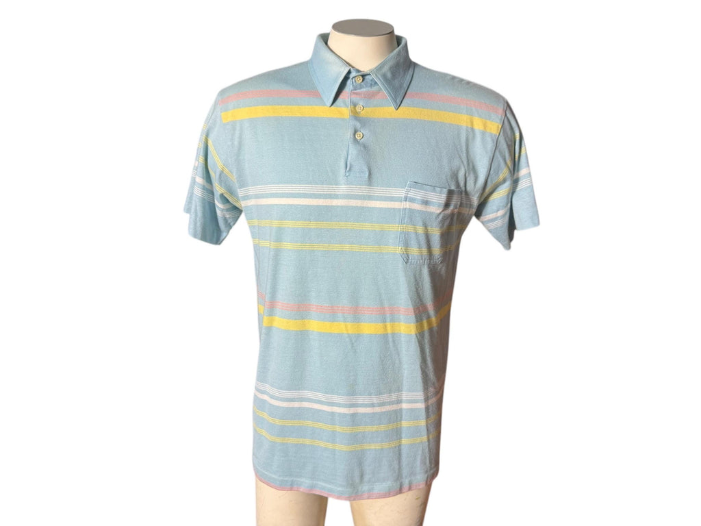 Vintage 80's men's polo shirt M blue & yellow