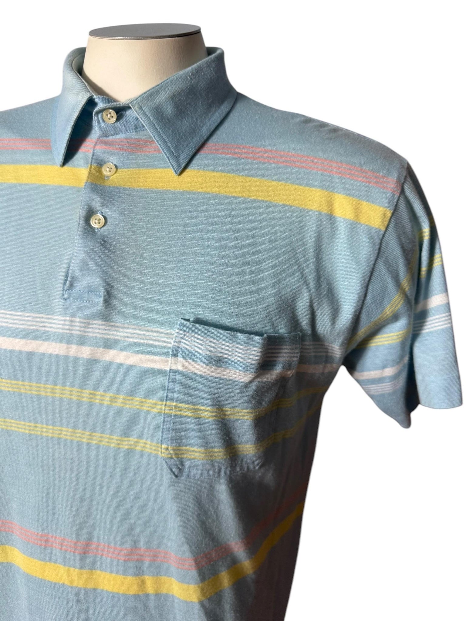 Vintage 80's men's polo shirt M blue & yellow