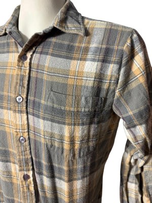 Vintage tan & gray plaid flannel shirt M Arrow Sportswear
