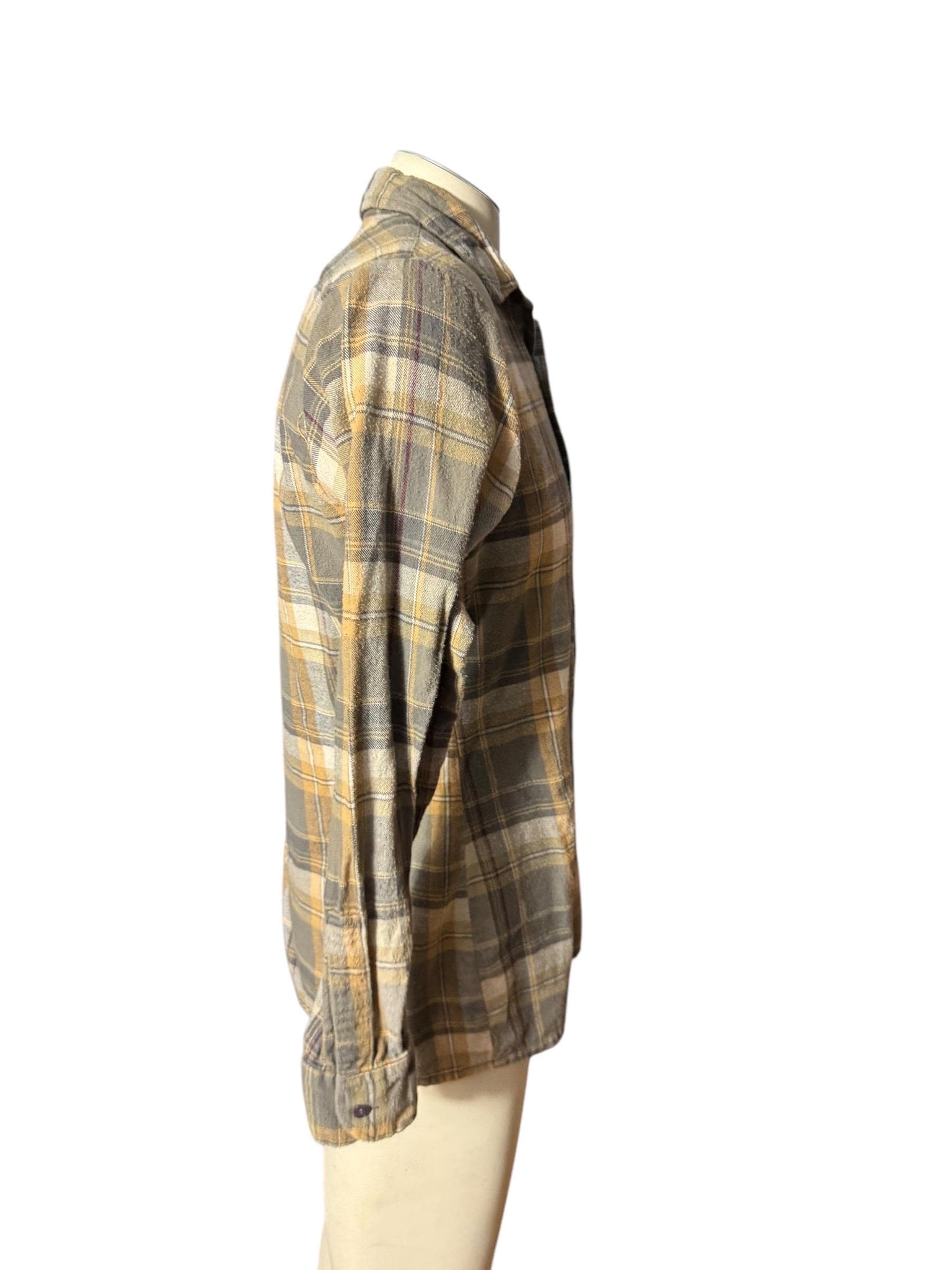 Vintage tan & gray plaid flannel shirt M Arrow Sportswear