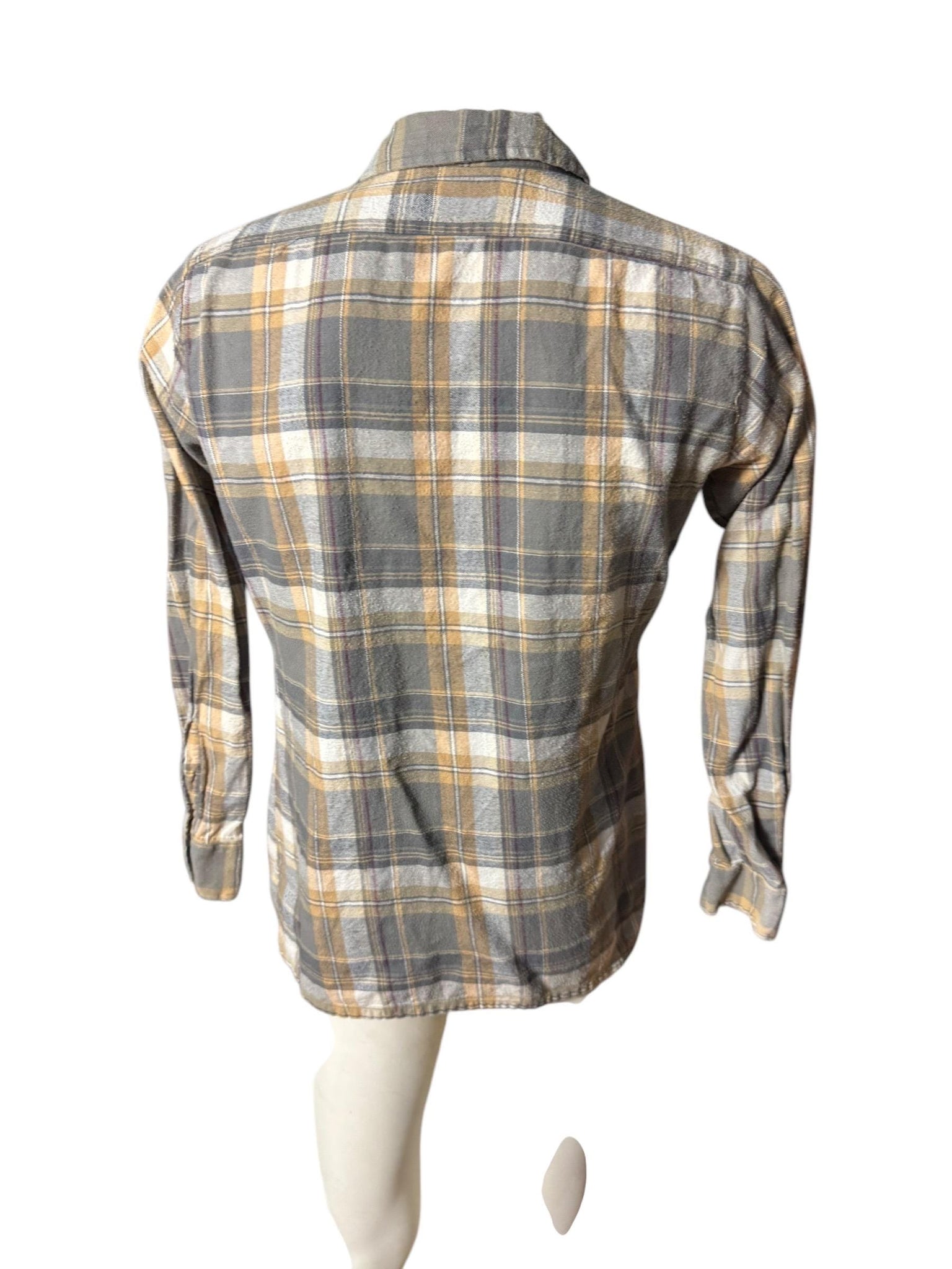 Vintage tan & gray plaid flannel shirt M Arrow Sportswear