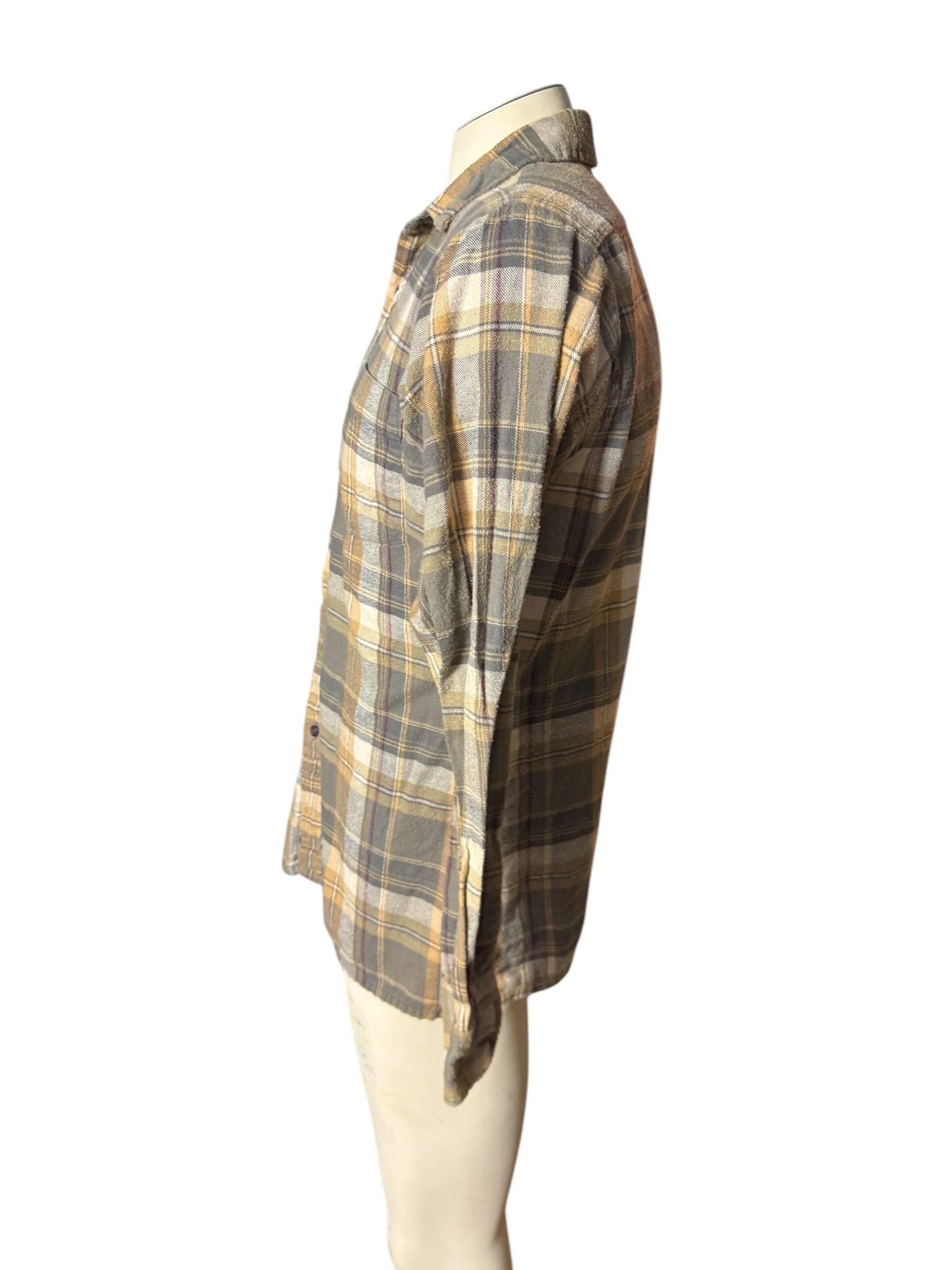 Vintage tan & gray plaid flannel shirt M Arrow Sportswear