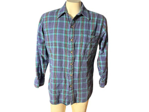 Vintage Manhattan plaid flannel shirt M blue & green