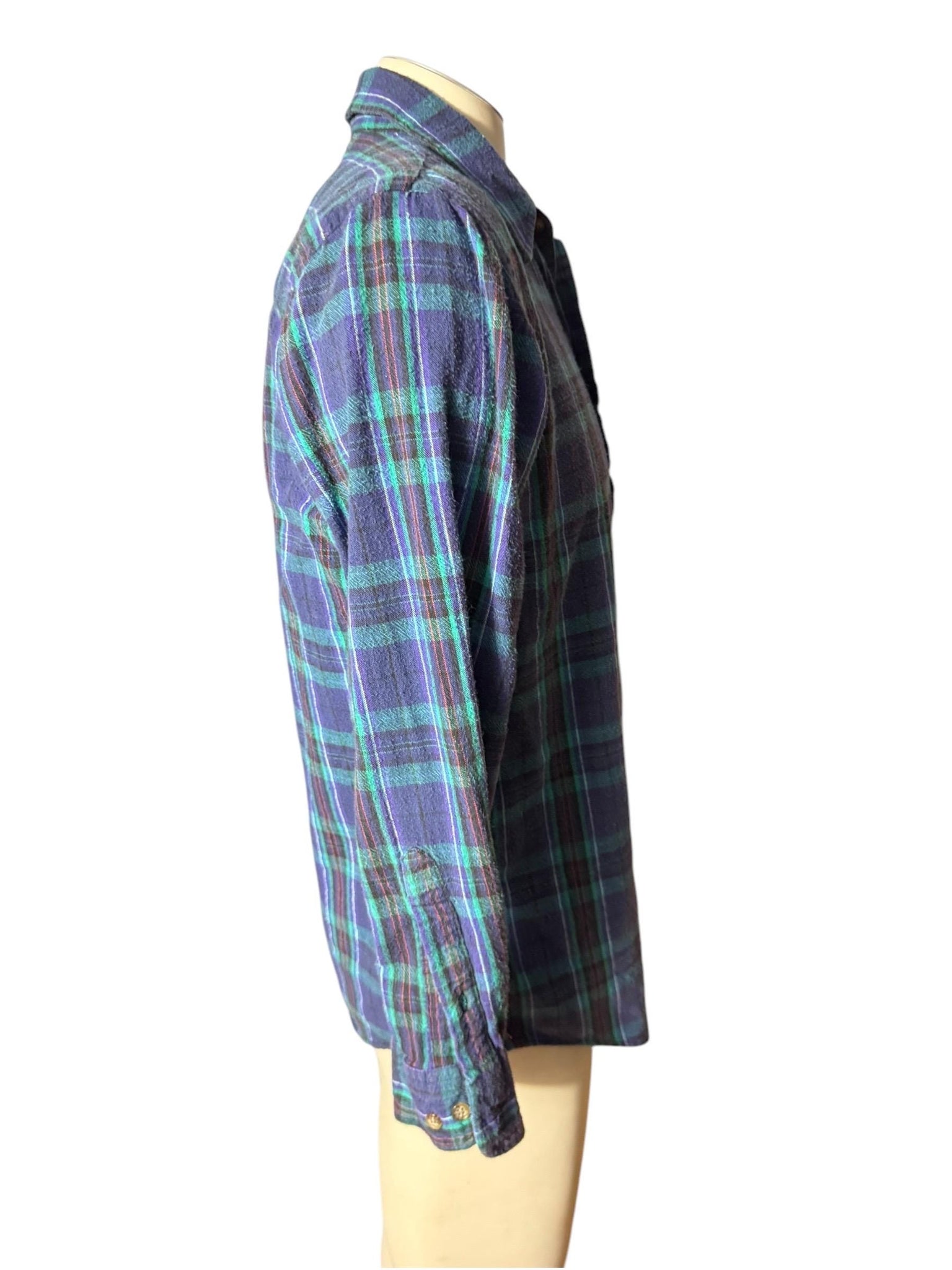 Vintage Manhattan plaid flannel shirt M blue & green