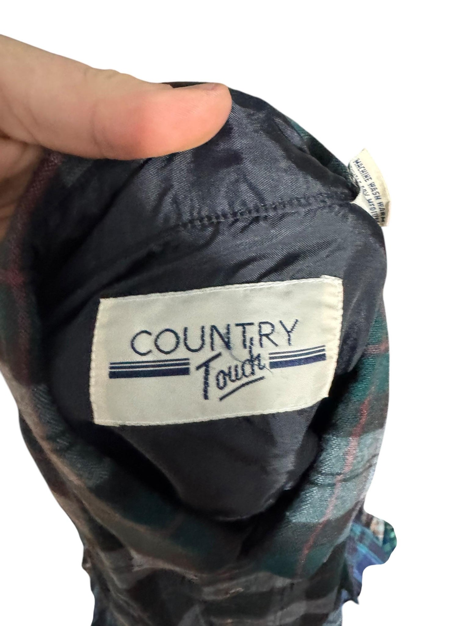 Vintage plaid flannel gray & green shirt M Country Touch