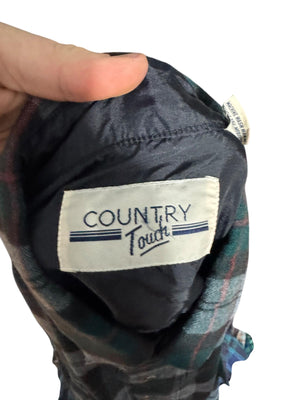 Vintage plaid flannel gray & green shirt M Country Touch