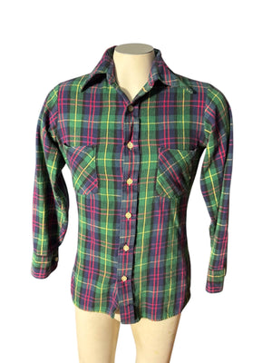 Vintage Manhatten green flannel shirt S