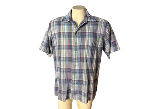 Vintage men's blue plaid 70's button up shirt L Rubenstein Brothers