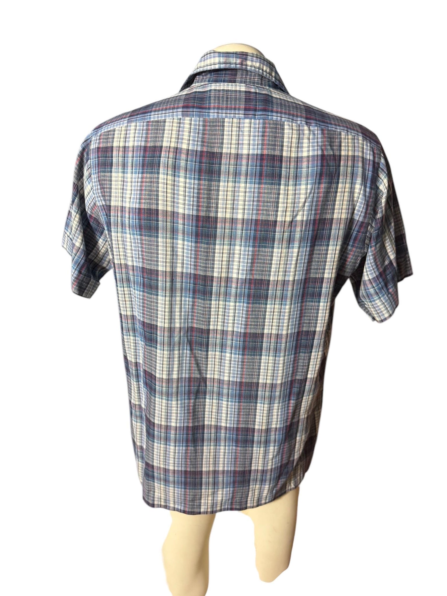 Vintage men's blue plaid 70's button up shirt L Rubenstein Brothers