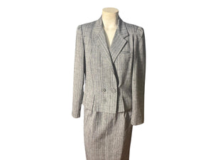 Vintage 80's black gray fitted skirt suit M Haberdasher
