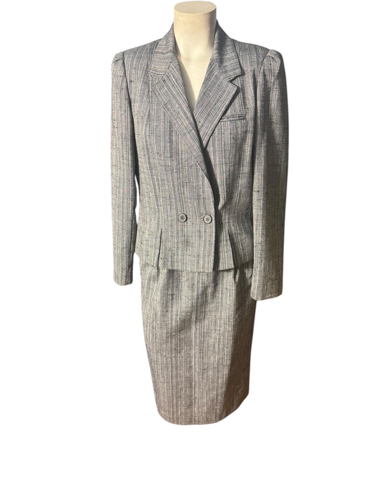 Vintage 80's black gray fitted skirt suit M Haberdasher