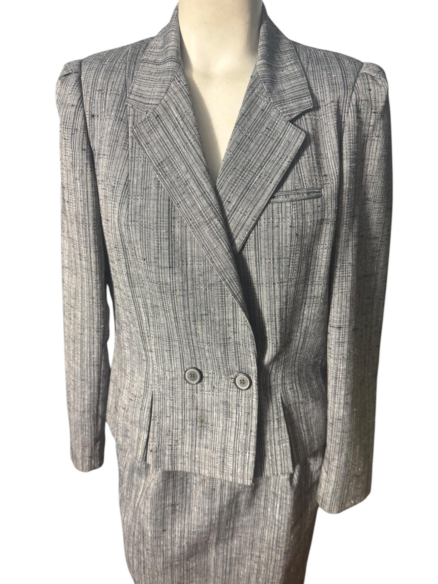Vintage 80's black gray fitted skirt suit M Haberdasher