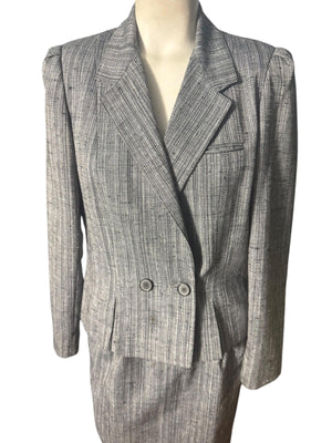 Vintage 80's black gray fitted skirt suit M Haberdasher