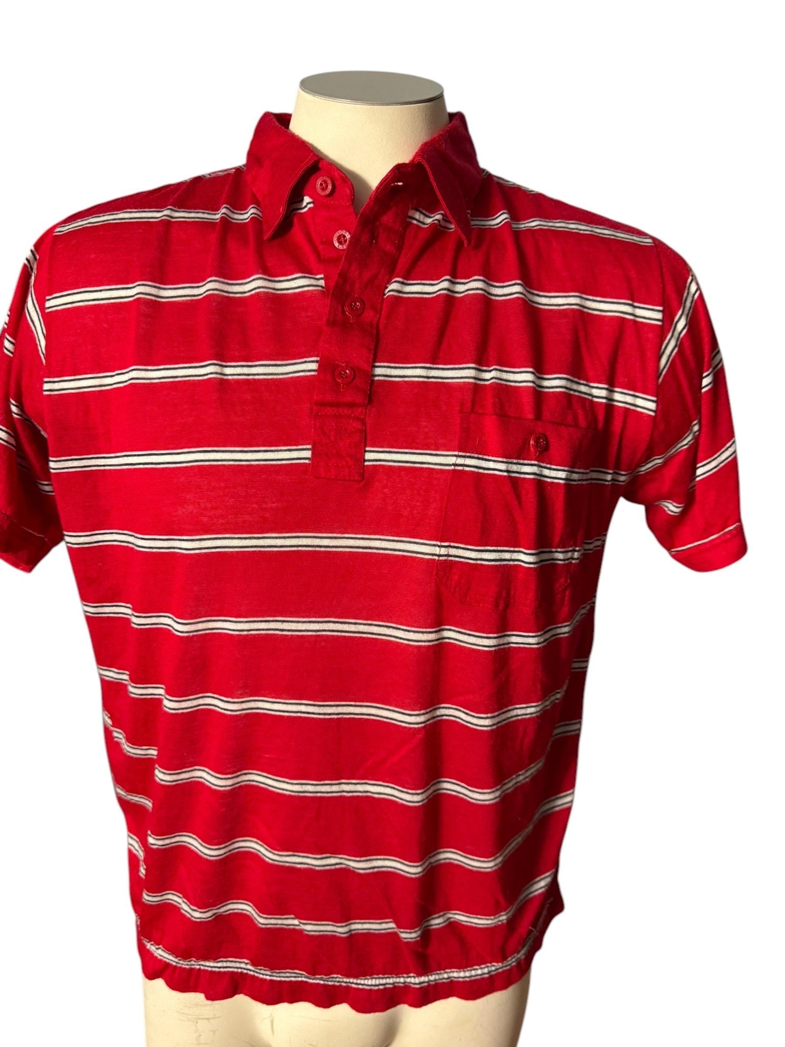 Vintage 80's men's red stripe polo shirt L Youngbloods