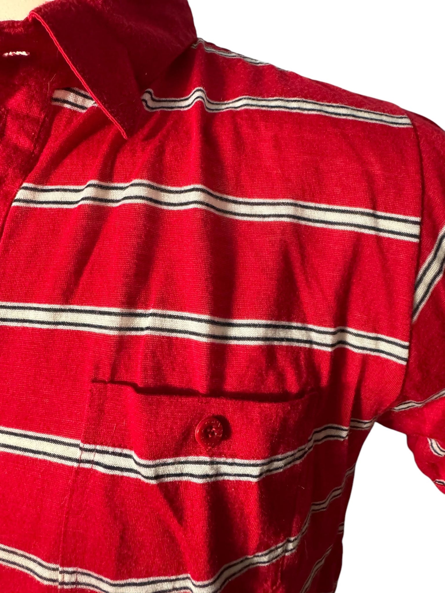 Vintage 80's men's red stripe polo shirt L Youngbloods