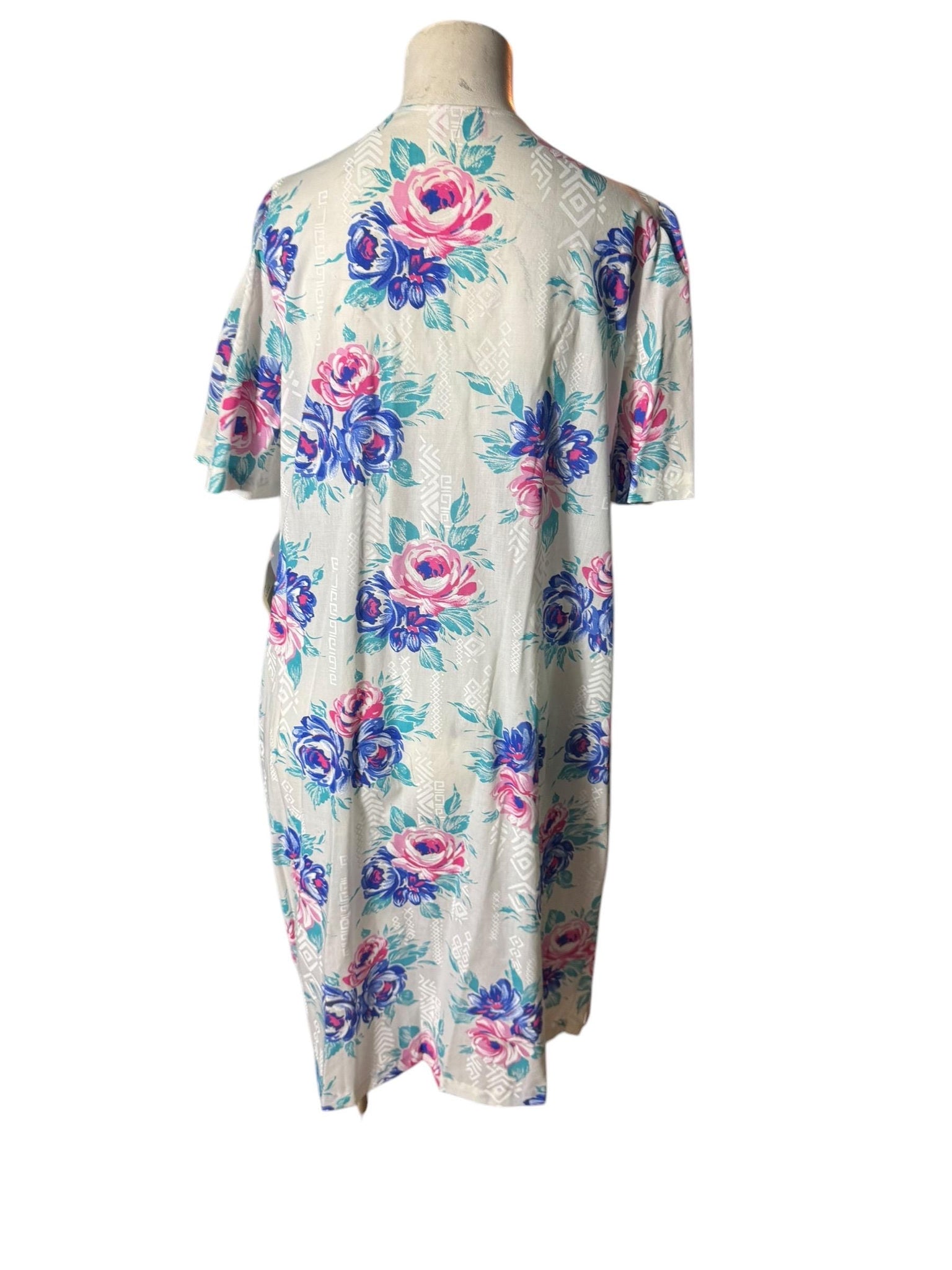 Vintage 80's cotton pink rose robe house dress M deadstock