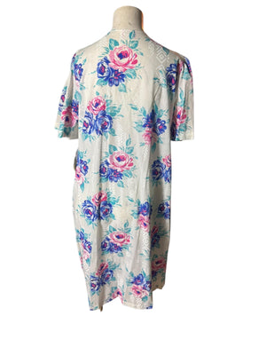Vintage 80's cotton pink rose robe house dress M deadstock