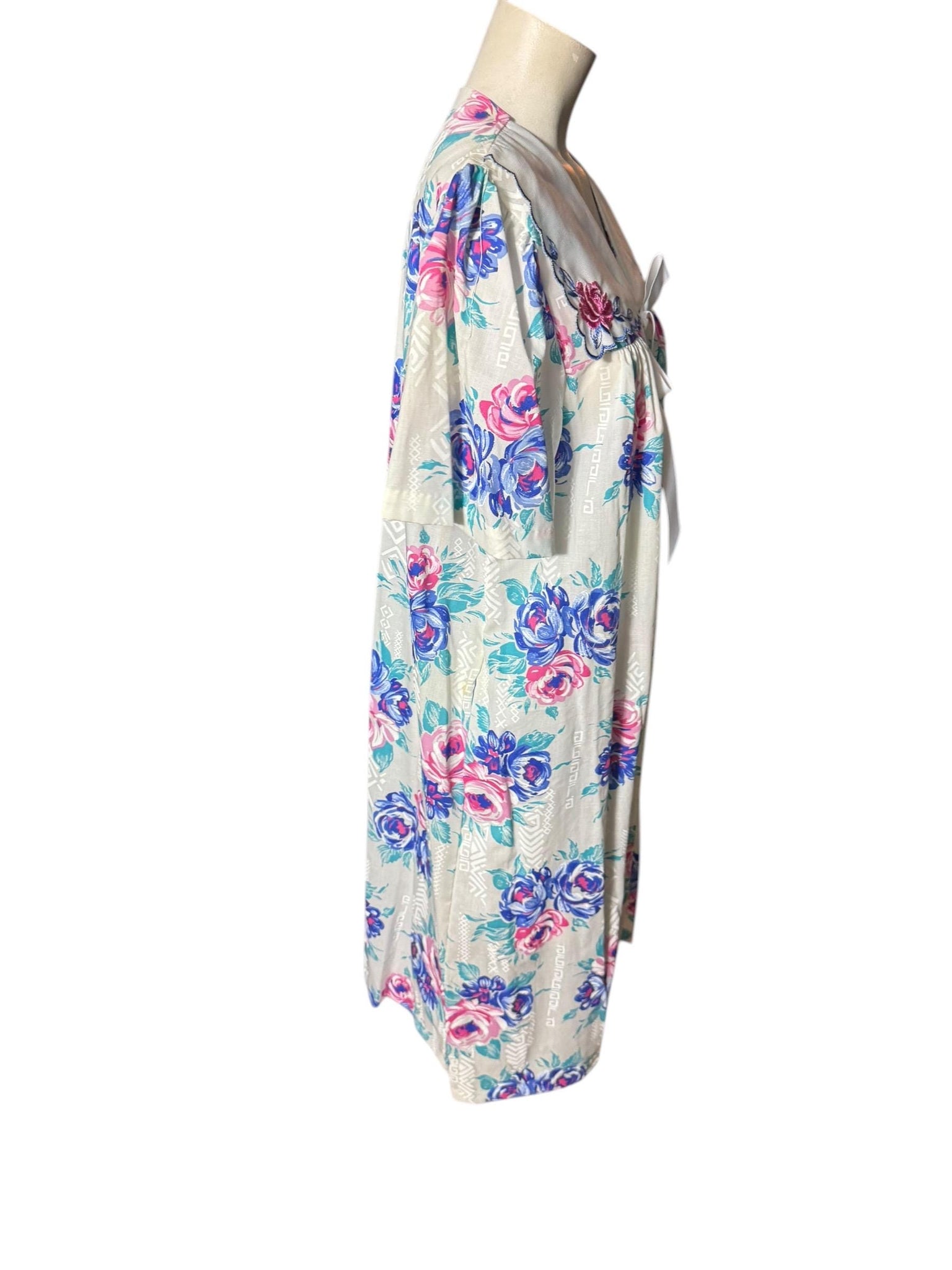 Vintage 80's cotton pink rose robe house dress M deadstock
