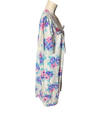 Vintage 80's cotton pink rose robe house dress M deadstock