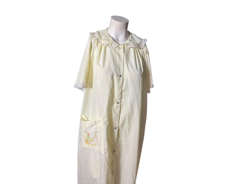 Vintage 60's cotton yellow robe house dress L Carole