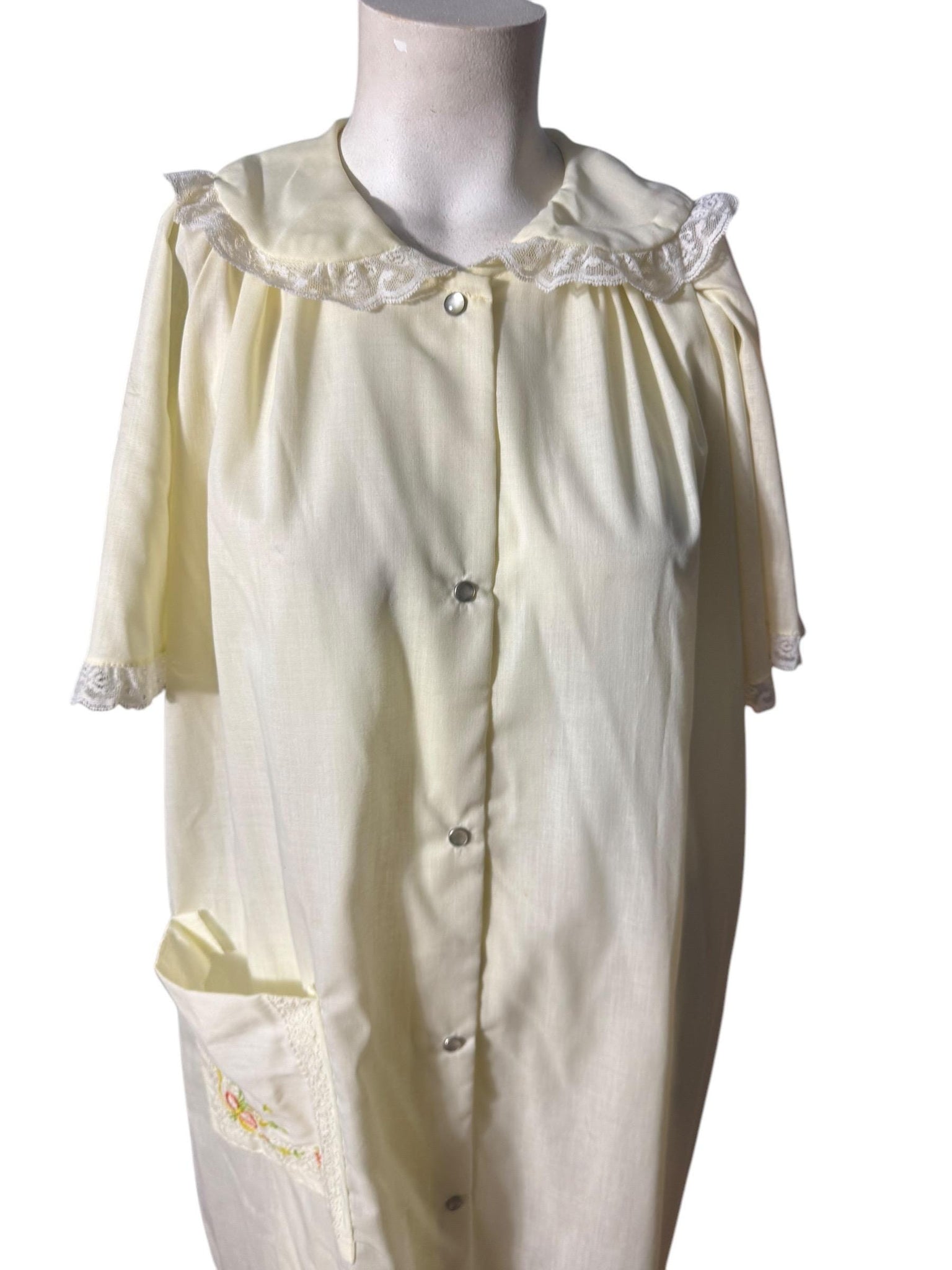 Vintage 60's cotton yellow robe house dress L Carole