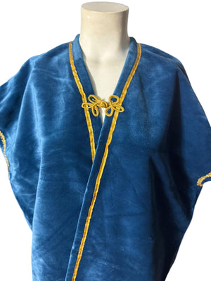 Vintage blue & gold 70's vest cape shawl xl