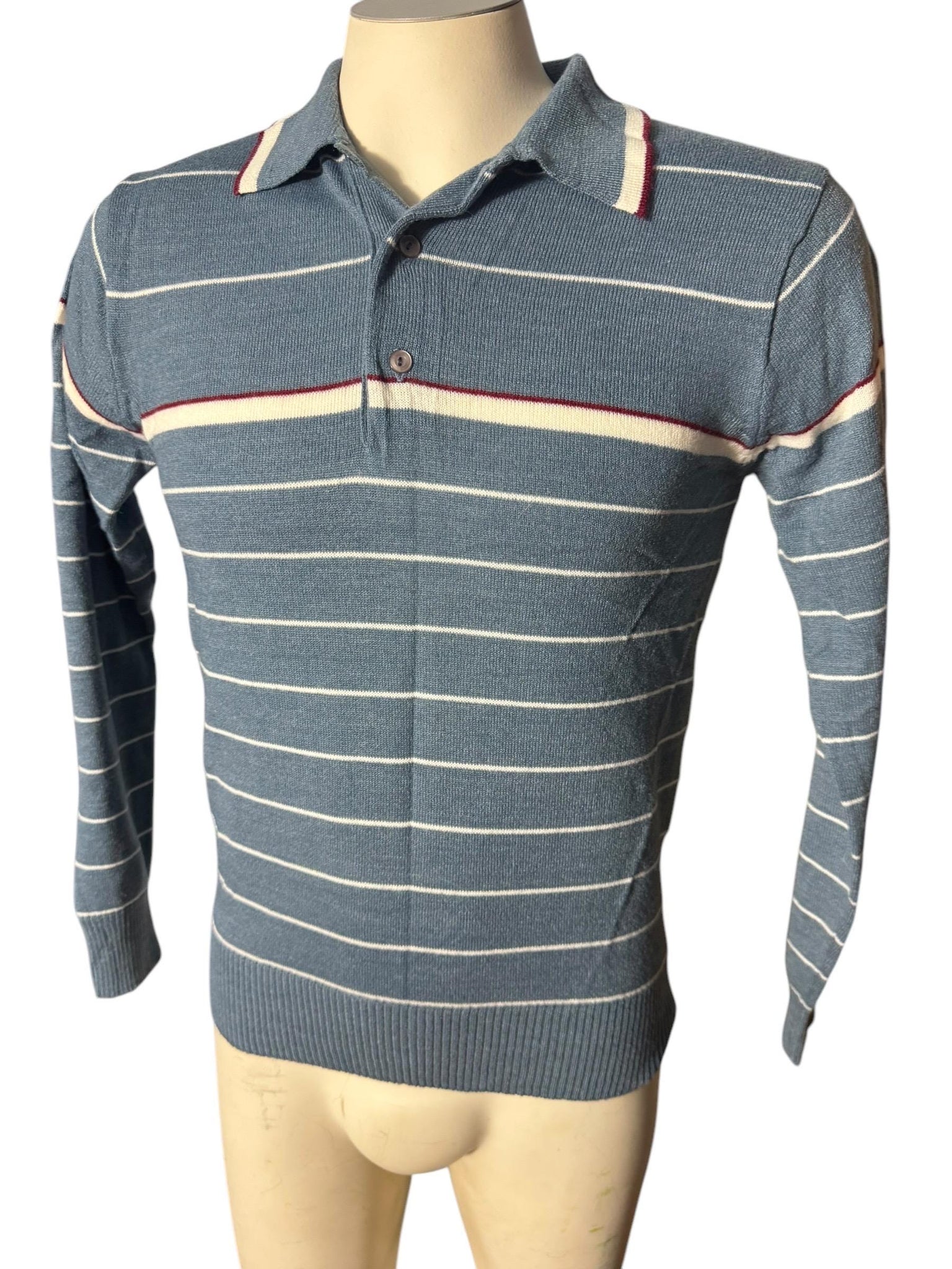 Vintage 70's men's collared striped sweater M Royal Knight