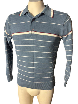 Vintage 70's men's collared striped sweater M Royal Knight