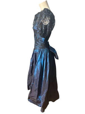 Vintage 80's blue prom party dress S 3/4