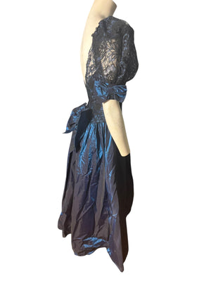 Vintage 80's blue prom party dress S 3/4