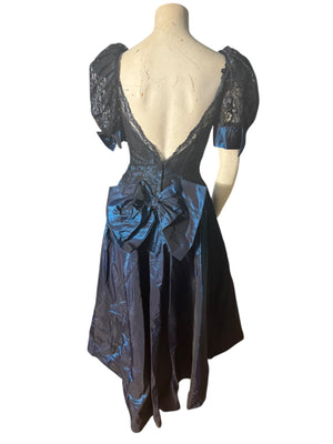 Vintage 80's blue prom party dress S 3/4