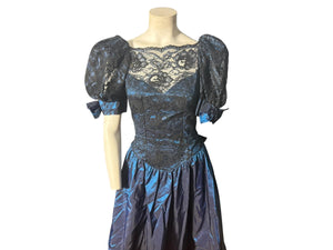 Vintage 80's blue prom party dress S 3/4
