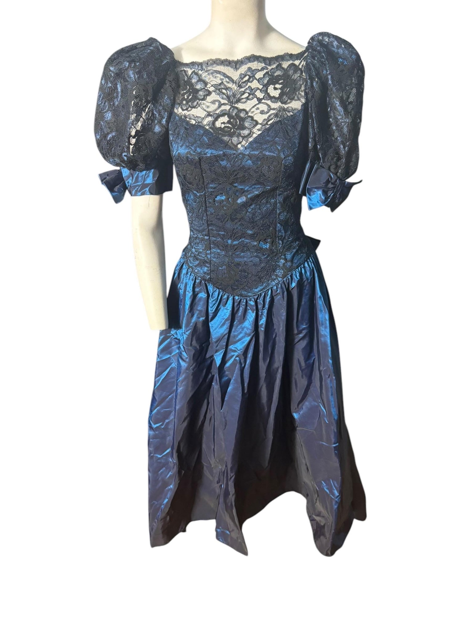 Vintage 80's blue prom party dress S 3/4