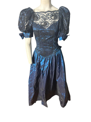Vintage 80's blue prom party dress S 3/4